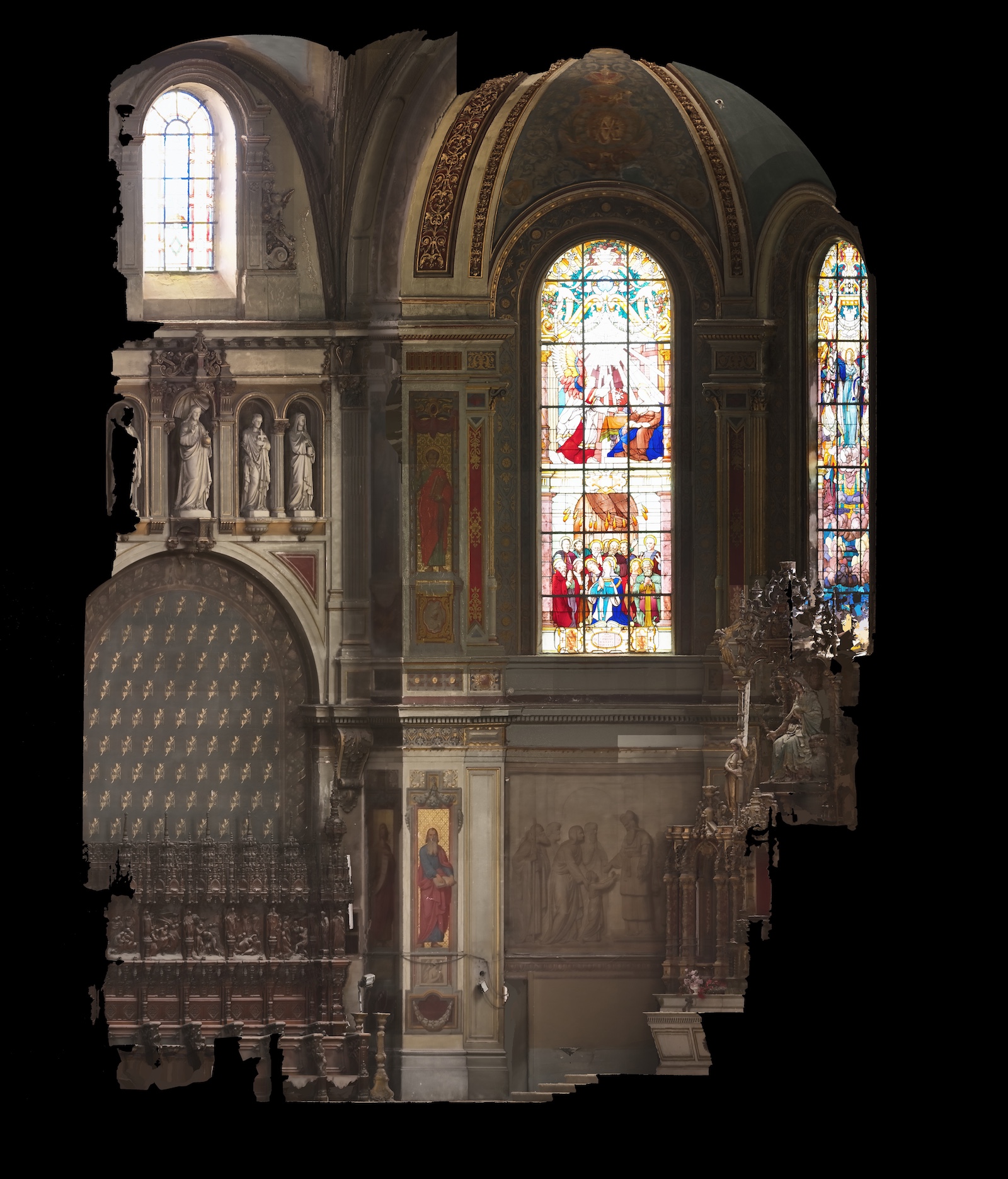 Orthoimage (coupe longitudinale droite) de l’église Notre Dame des Anges à Tourcoing réalisé par Atelier Sauvegarde